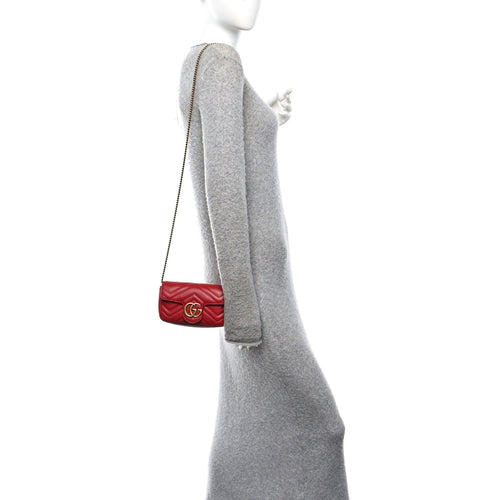 Calfskin Matelasse Super Mini GG Marmont Shoulder Bag Hibiscus Red