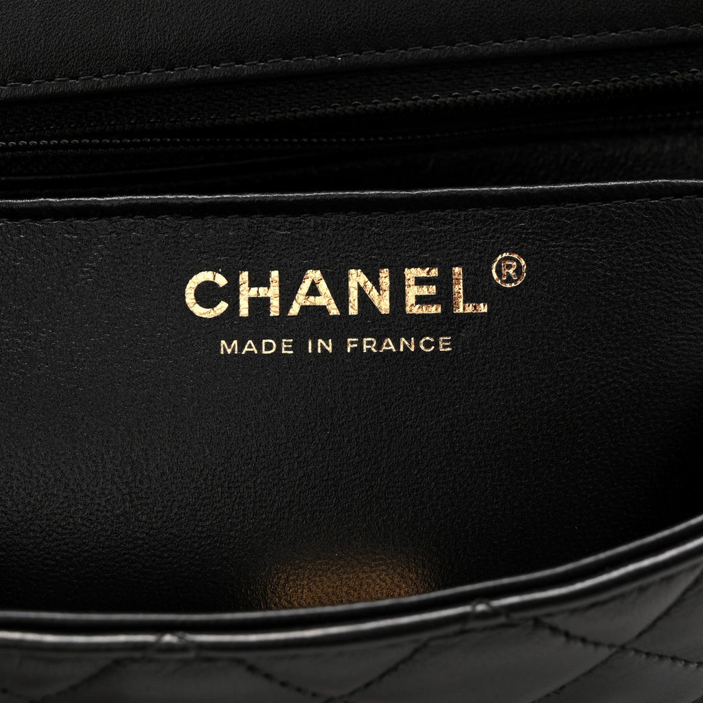 Lambskin Quilted Mini Rectangular Flap Black