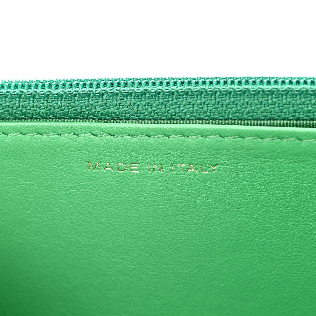 Shiny Goatskin Quilted Chanel 19 Wallet On Chain WOC Green