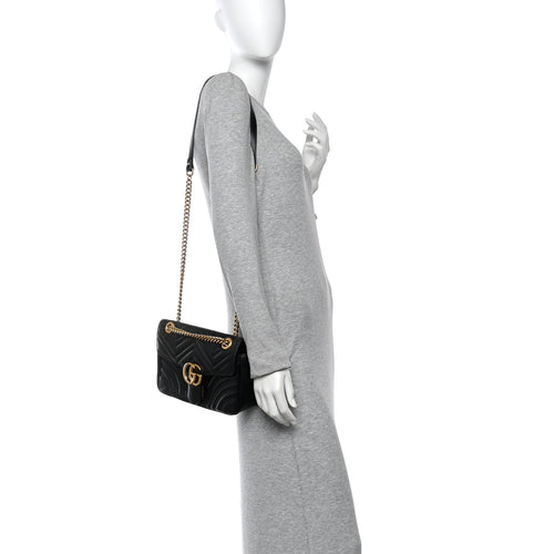 Calfskin Matelasse Small GG Marmont Shoulder Bag Black