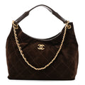 Suede Calfskin Lambskin Quilted Maxi Hobo Dark Brown