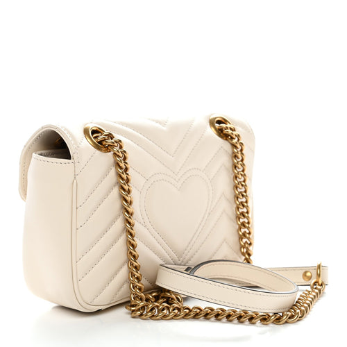 Calfskin Matelasse Mini GG Marmont Shoulder Bag White