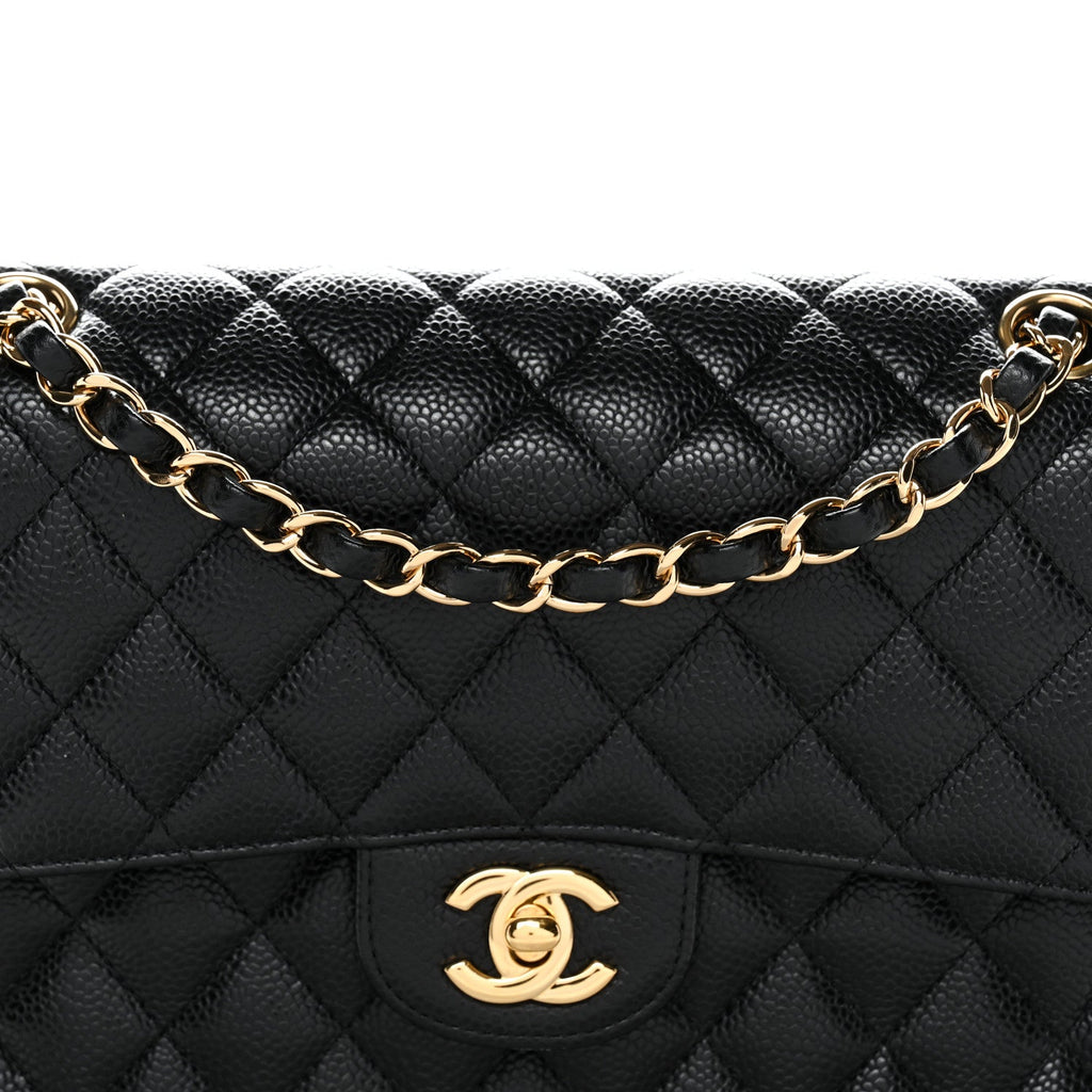 Caviar Quilted Medium Double Flap Black