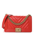 Calfskin Chevron Quilted Medium Boy Flap Red