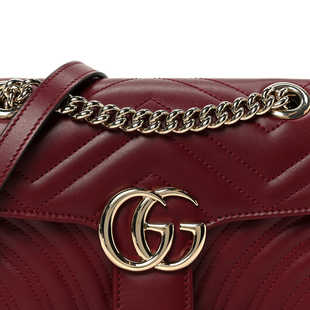 Calfskin Matelasse Small GG Marmont Shoulder Bag Rosso Ancora Red