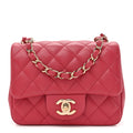 Lambskin Quilted Mini Square Flap Dark Pink