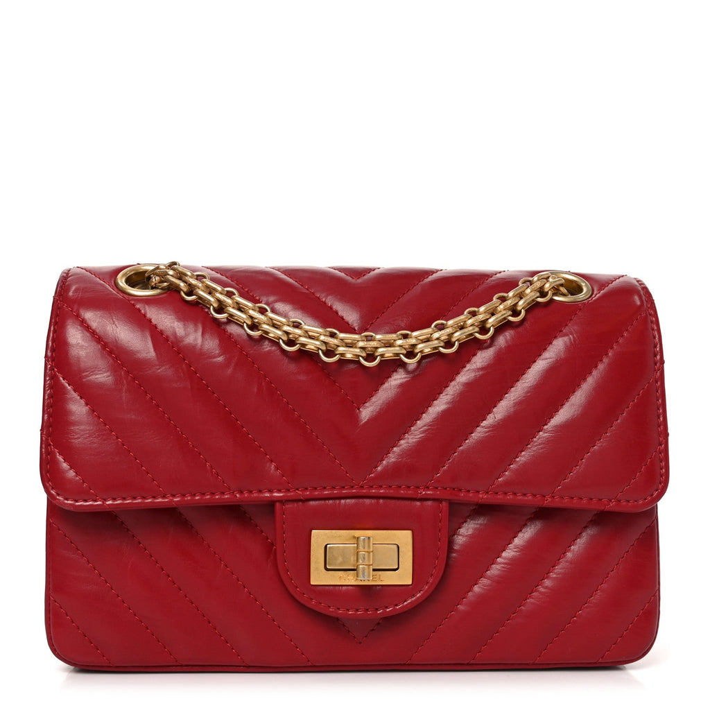 Aged Calfskin Chevron Quilted 2.55 Reissue Mini Flap Dark Red