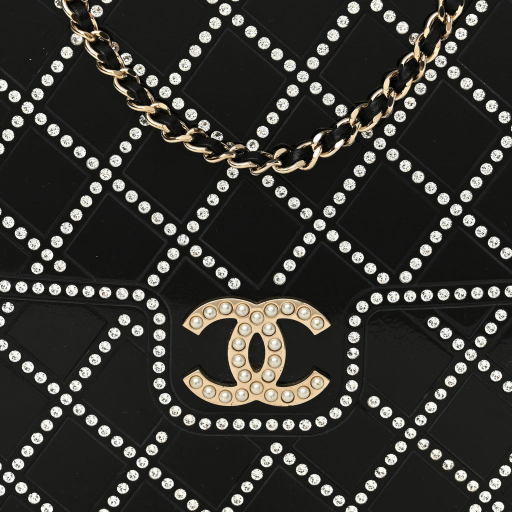 Plexiglass Crystal Quilted Minaudiere Clutch Black White