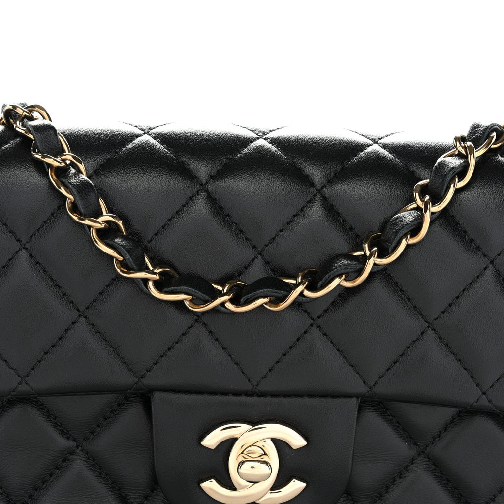 Lambskin Quilted Mini Rectangular Flap Black