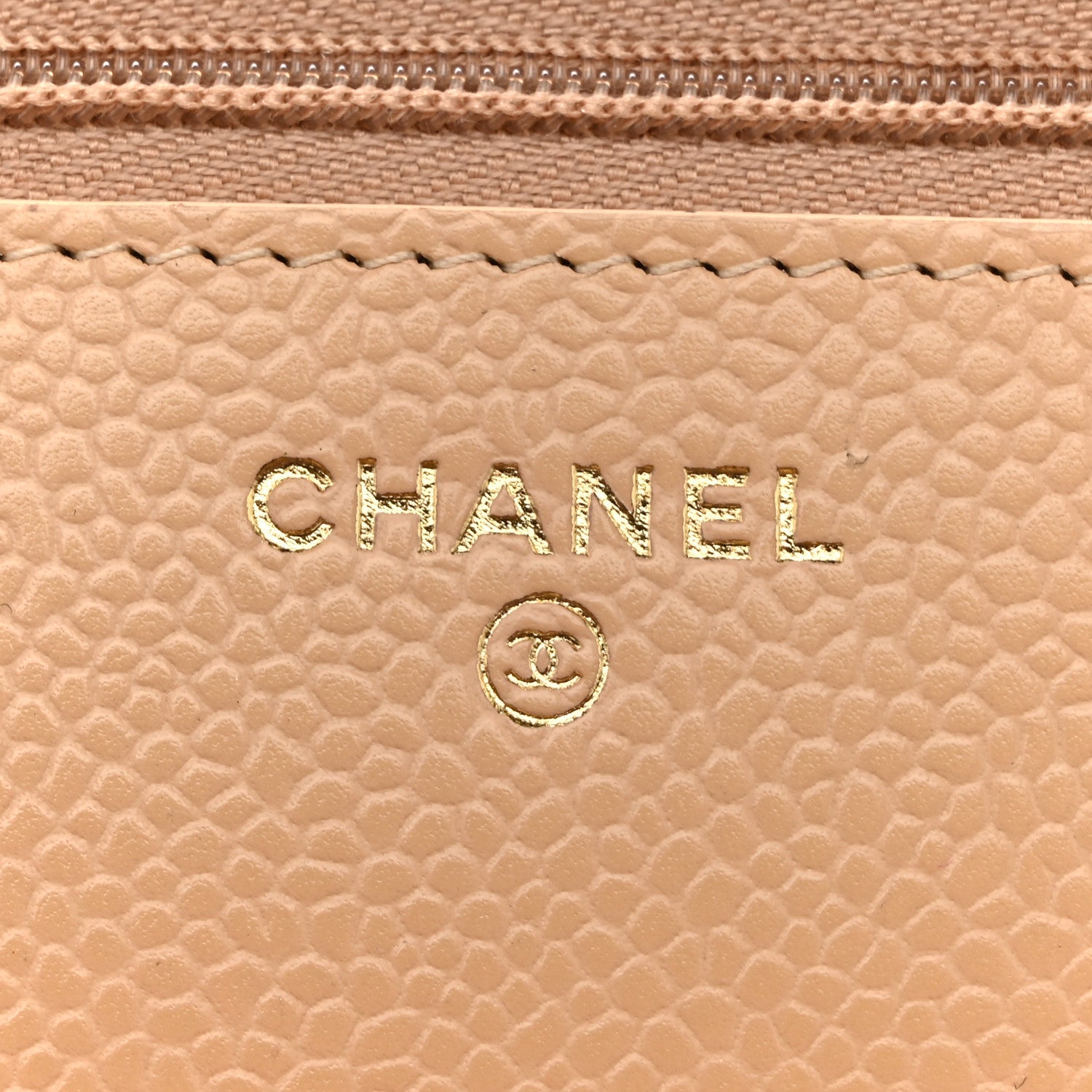 Caviar Quilted Wallet on Chain WOC Beige