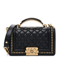 Lambskin Quilted Small Top Handle Boy Flap Black