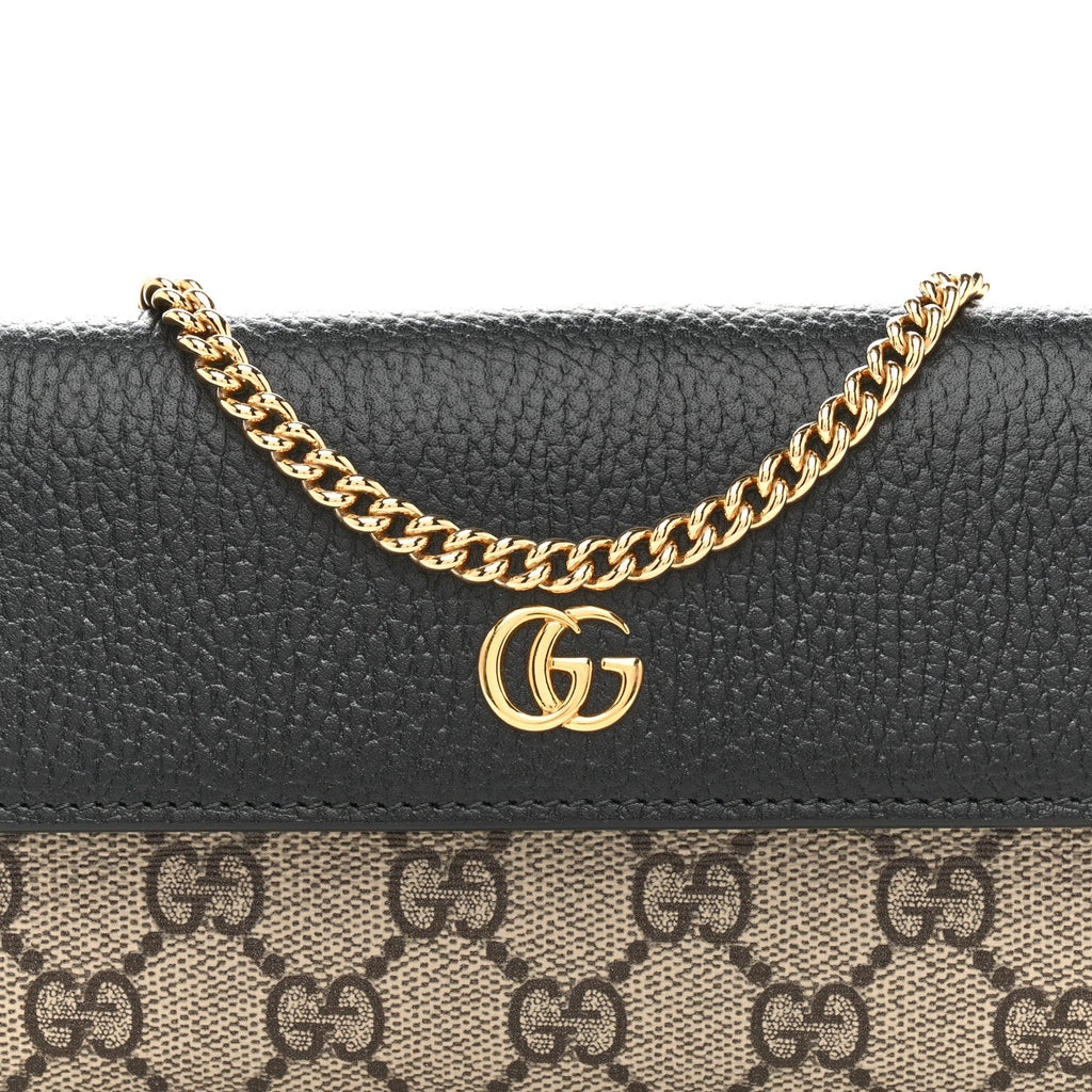 Dollar Calfskin GG Supreme Monogram Petite GG Marmont Wallet Chain Bag Black Beige Ebony