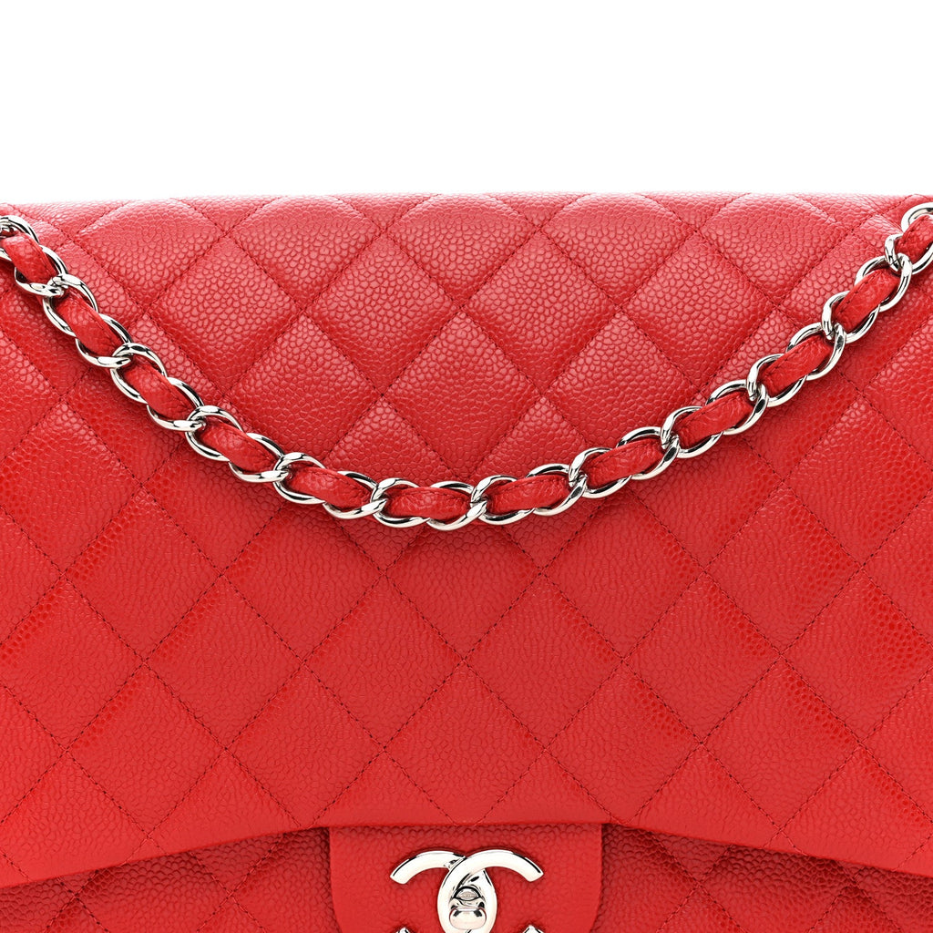 Caviar Quilted Maxi Double Flap Red