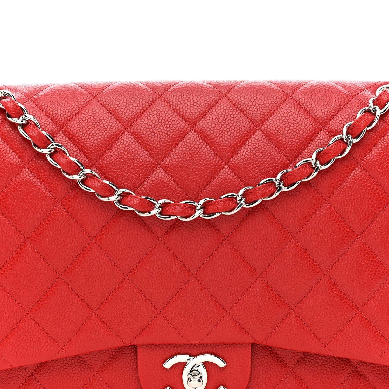 Caviar Quilted Maxi Double Flap Red