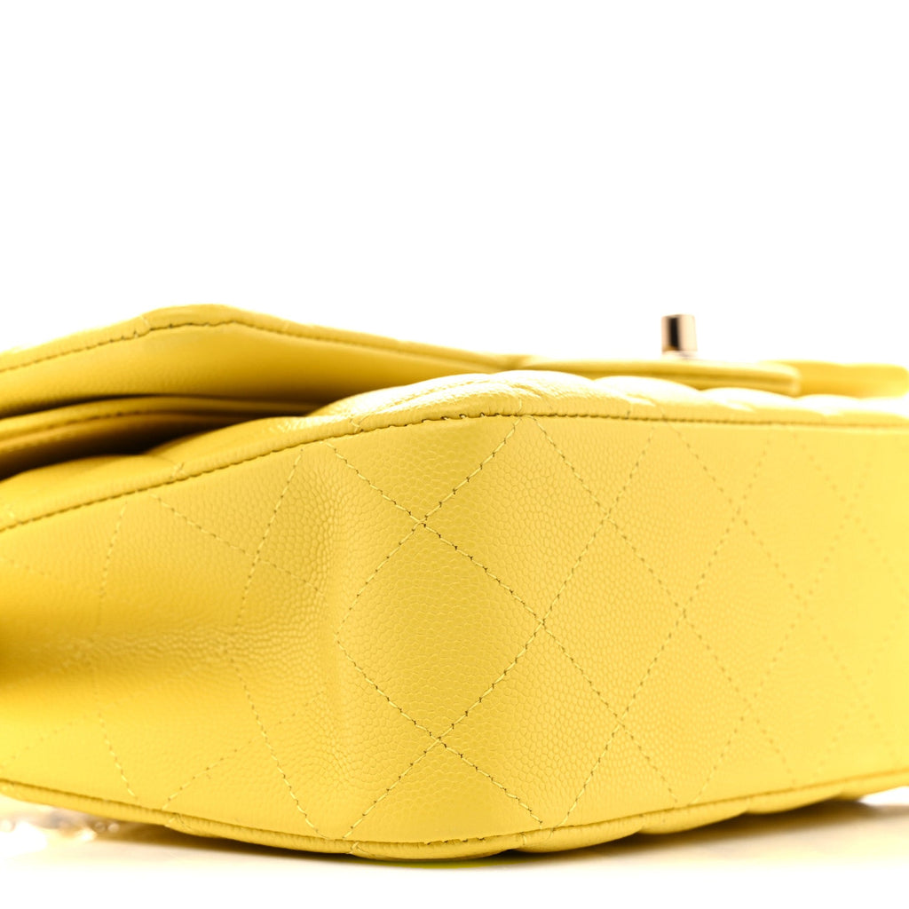 Caviar Quilted Medium Double Flap Yellow