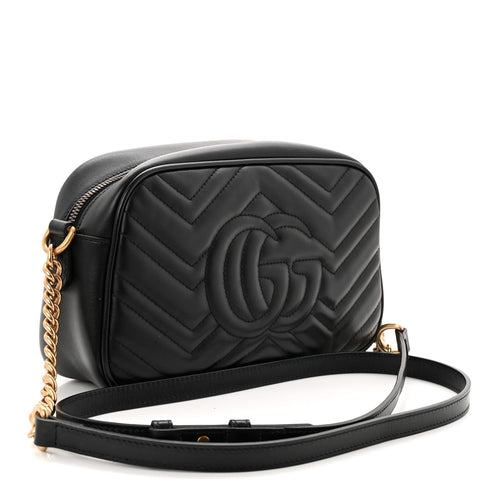 Calfskin Matelasse Small GG Marmont Chain Shoulder Bag Black