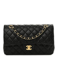 Lambskin Quilted Medium Double Flap Black