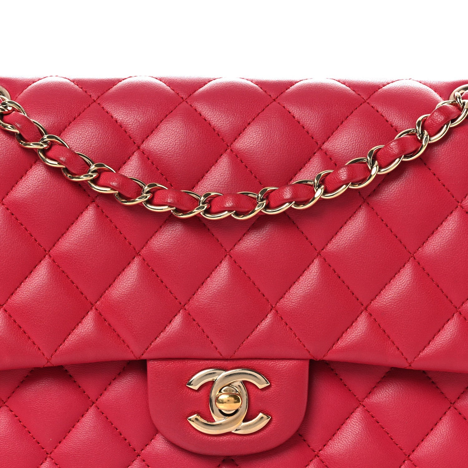 Lambskin Quilted Medium Double Flap Red