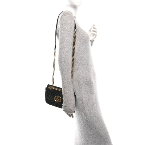 Calfskin Matelasse Mini GG Marmont Shoulder Bag Black