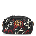 Calfskin Matelasse GucciGhost Small GG Marmont Chain Shoulder Bag  Black Hibiscus Red