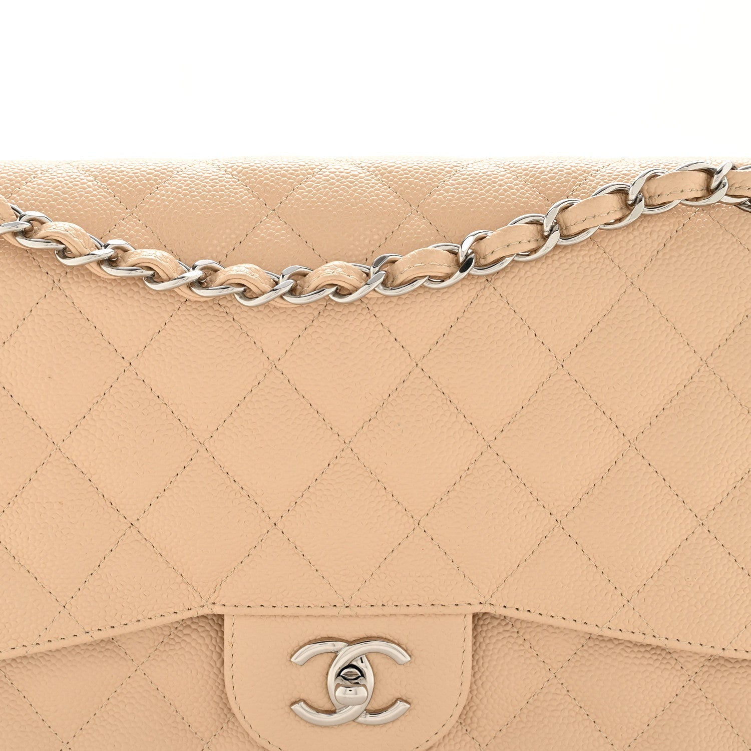 Caviar Quilted Jumbo Double Flap Beige Clair