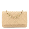 Caviar Quilted Wallet on Chain WOC Beige