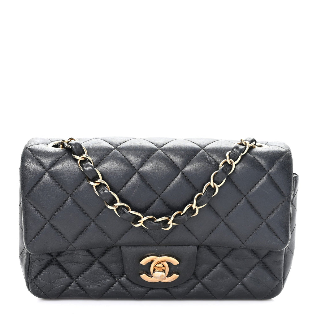 Lambskin Quilted Mini Rectangular Flap Black