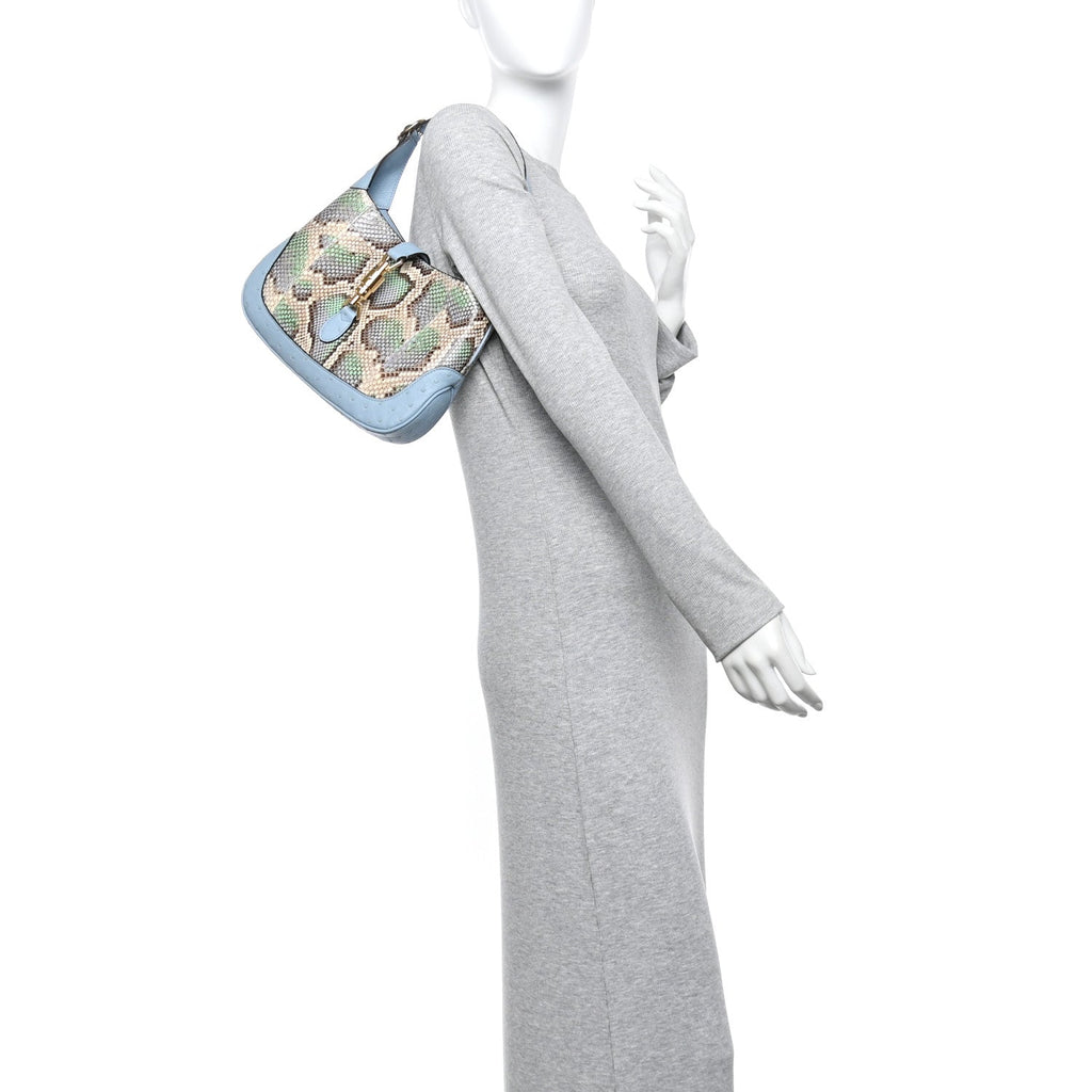 Snakeskin Ostrich Calfskin Small Jackie 1961 Hobo Blue Multicolor