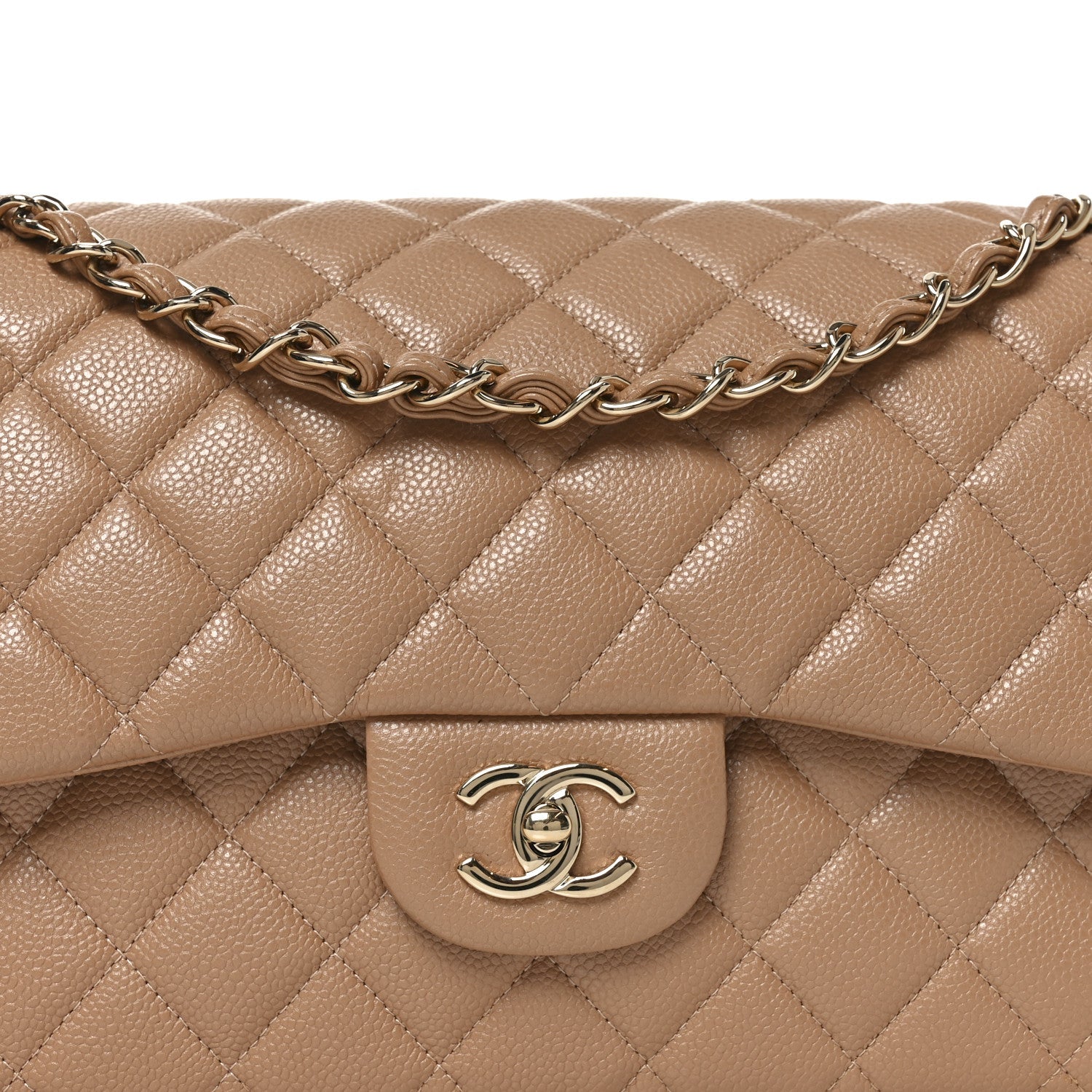 Caviar Quilted Jumbo Double Flap Beige