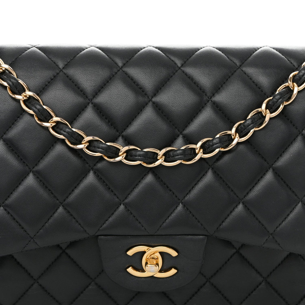 Lambskin Quilted Jumbo Double Flap Black