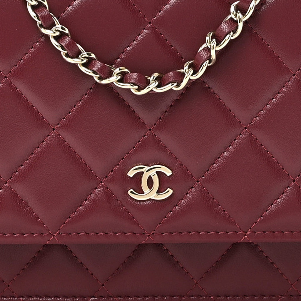Lambskin Quilted Wallet On Chain WOC Burgundy