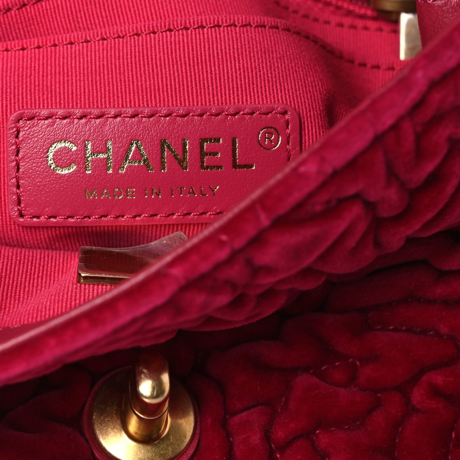 Velvet Camellia Embossed Mini Square Flap Fushia