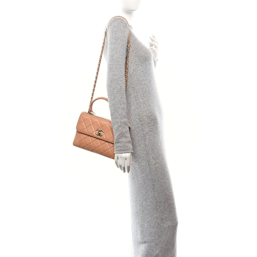 Lambskin Quilted Small Trendy CC Dual Handle Flap Bag Camel