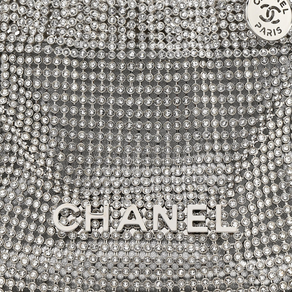 Crystal Embellished Metallic Lambskin Mini Chanel 22 Silver