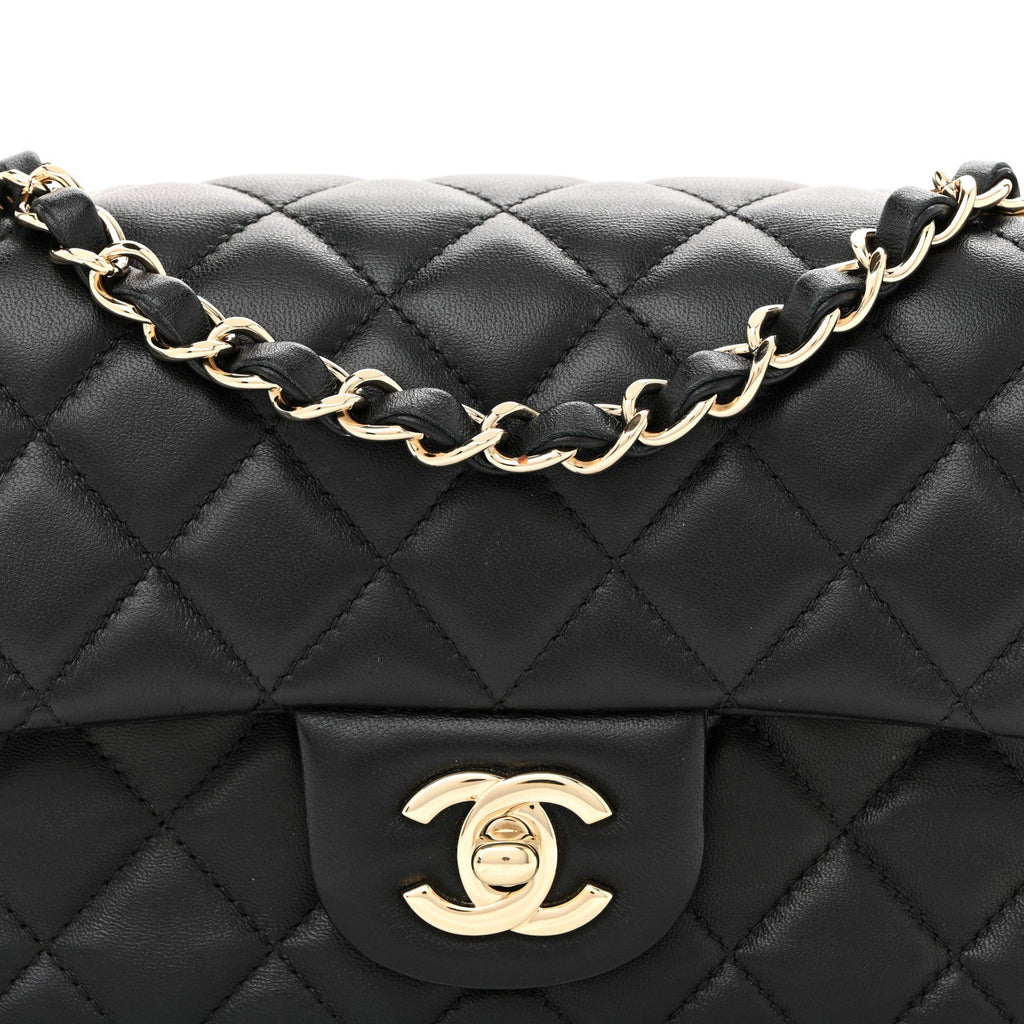 Lambskin Quilted Mini Rectangular Flap Black