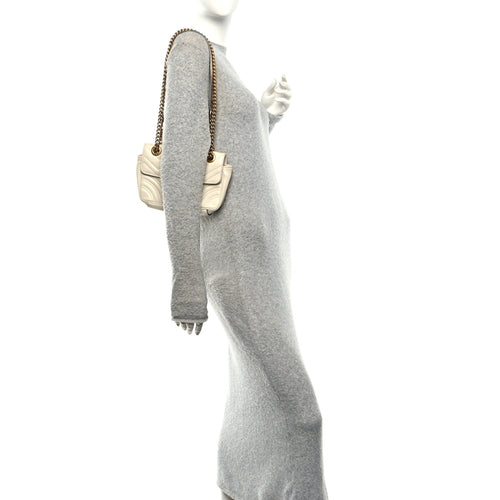 Calfskin Matelasse Mini GG Marmont Shoulder Bag White