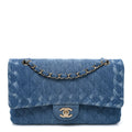 Denim Quilted Medium Double Flap Blue