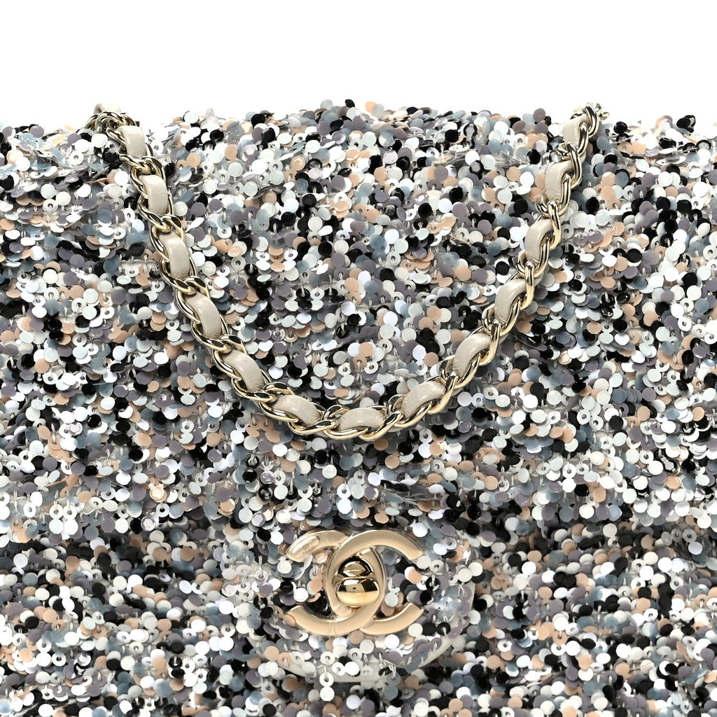 Sequin Mini Flap Gray Black White Pearly White