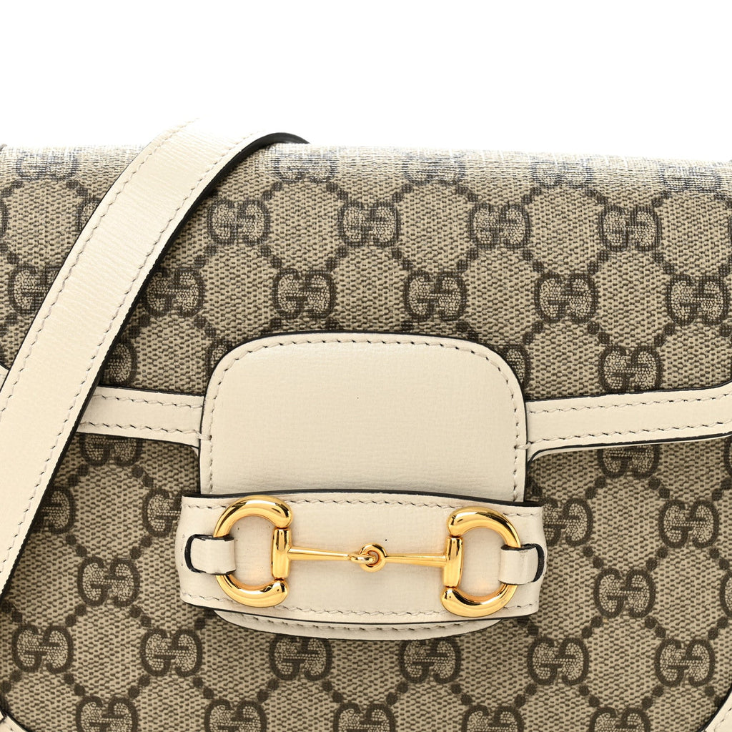 GG Supreme Monogram Web Mini Horsebit 1955 Shoulder Bag Beige Mystic White