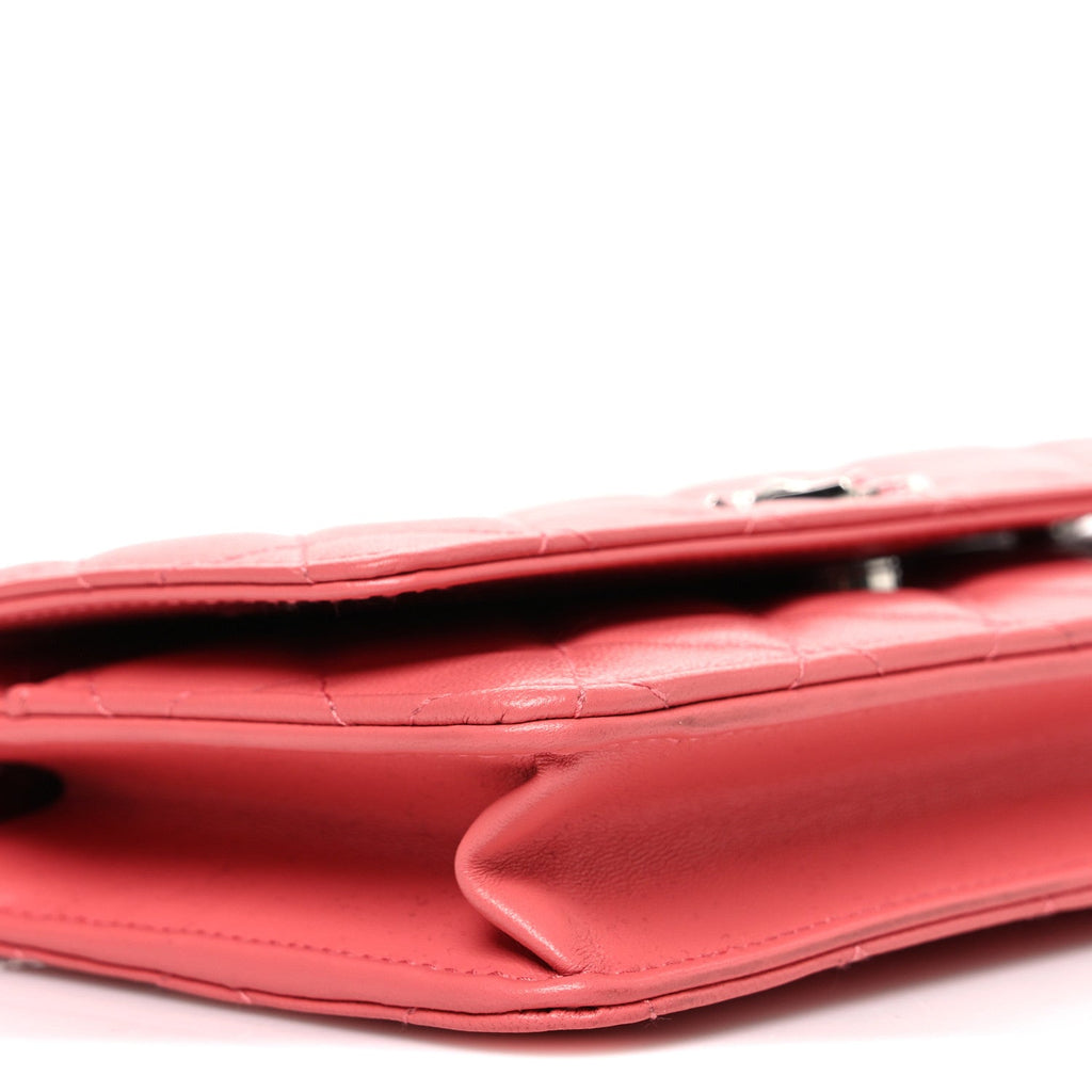 Lambskin Quilted Wallet On Chain WOC Pink