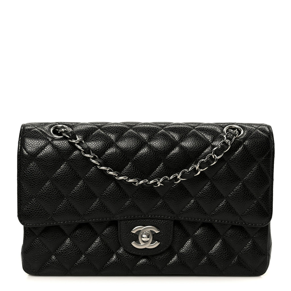 Caviar Quilted Medium Double Flap Black