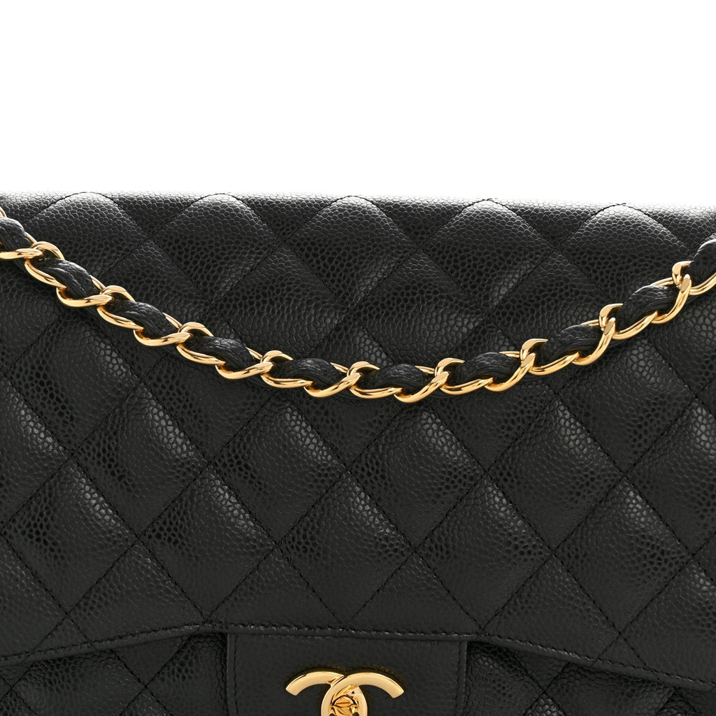 Caviar Quilted Jumbo Double Flap Black
