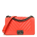 Lambskin Chevron Quilted Medium Boy Flap Red