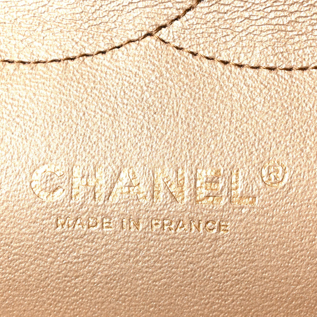 Metallic Lambskin Quilted Jumbo Double Flap Khaki