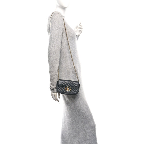 Calfskin Matelasse Super Mini GG Marmont Shoulder Bag Black