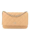 Caviar Quilted Wallet on Chain WOC Beige