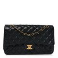 Lambskin Quilted Medium Double Flap Black
