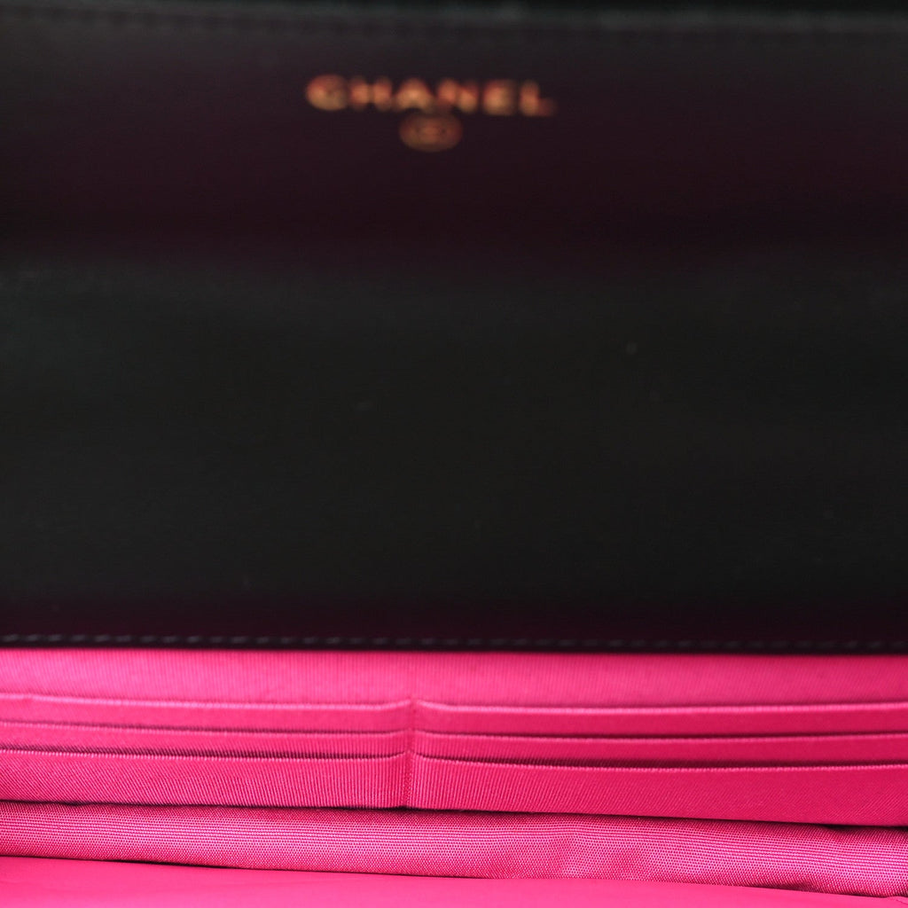 Fabric Printed Chanel 19 Wallet On Chain WOC Black Multicolor