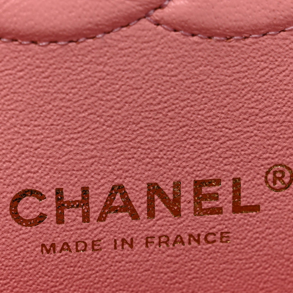 Caviar Flat Chevron Quilted Medium Double Flap Pink