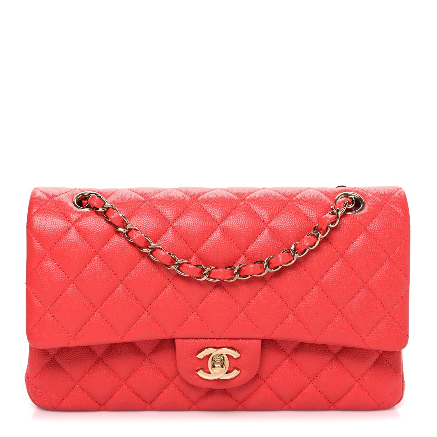 Caviar Quilted Medium Double Flap Red